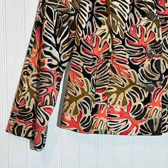 RQT jacket woman’s size large lined cotton long sleeve tropical leaf button fron - Picture 3 of 11
